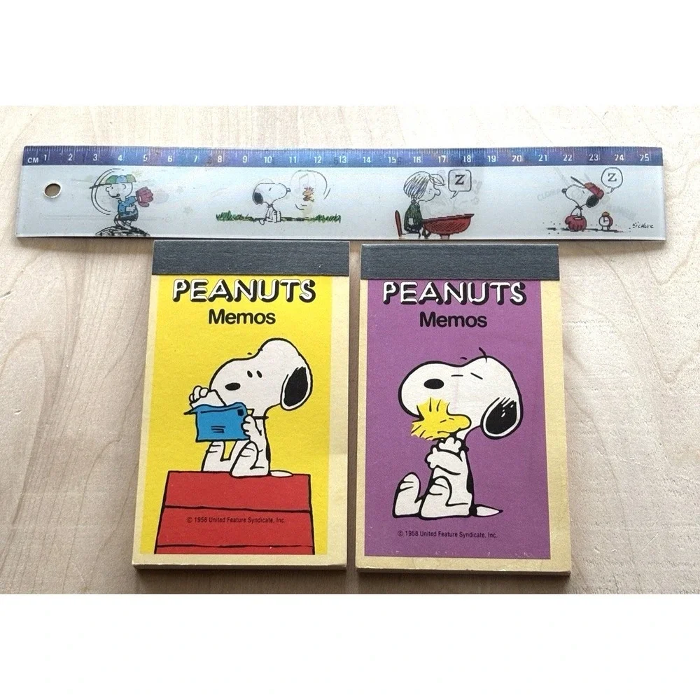 Vintage Peanuts Snoopy Lenticular Ruler + 2 Memo Note Pads New Unused Japan